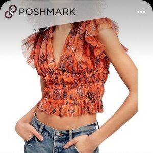 Free people mesh ruched crop top